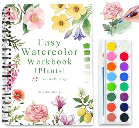 Watercolor Workbooks, 16 Colors Water Color Books Paint Set for Adults, Watercolor Coloring Book for Beginners, Water Color Workbook, 15 Beautiful Paintings for Beginners (Plants) by Terself