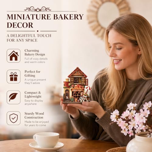 3D Wooden Bakery Shop Puzzle Miniature Building Model & Fridge Magnet - Image 2