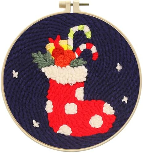Zhenqing Festive Christmas Stocking Punch Needle Embroidery Kit | 29x29cm Holiday Design with Hoop & Tools | DIY Cozy Craft for Home Decor & Gifting（Z95022C） by ZhenqingHomeFlagship