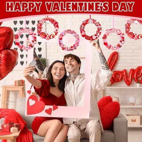 472 Pcs DIY Valentines Crafts Kits Valentines Foam Heart Wreath Crafts with Gnome Truck Bear Stickers DIY Pink Red Hanging Wreath Ornaments for Fun Party Activity Home Decor - Image 2