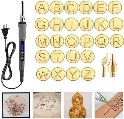28pcs New Wood Burning Kit With Letter Stamps Copper Mold DIY，Hot Stamps Tool with Figure Alphabet,Wood Burner Tips Adjustable Temperature Soldering Iron Pen,DIY Kit Carving Adults Crafts Beginners by Pootelifys
