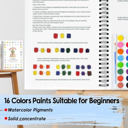 SLWBZ Watercolor Workbook Bouquets, 15 Different Patterns of Original DIY Designs, 16 Color Watercolor Paint Plates with Palette and Brush, Beginner-Friendly Watercolor Workbooks, Bouquets - Image 5