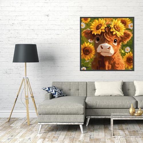 AALBLAC Cow Paint by Numbers Kit for Adults Beginners, Highland Cow Flower Paint by Number for Adults, Easy Animal Acrylic Painting by Numbers for Home Wall Decoration (16x16 inch) - Image 5