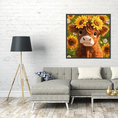AALBLAC Cow Paint by Numbers Kit for Adults Beginners, Highland Cow Flower Paint by Number for Adults, Easy Animal Acrylic Painting by Numbers for Home Wall Decoration (16x16 inch) - Image 5