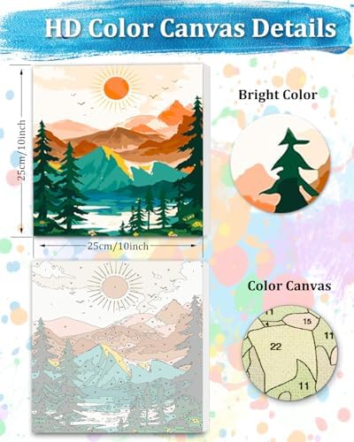 TOCARE Framed Paint by Numbers Kit for Adults Beginner, Sunset Mountains Paint by Number Framed,Easy Adult Paint by Number Kits on Canvas Framed (10x10 Inch, Without Easel) - Image 2