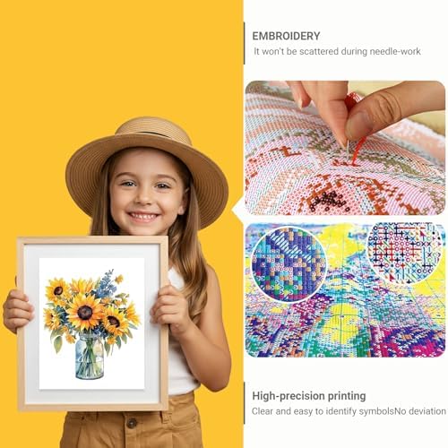 HKLIOPU Stamped Cross Stitch Kits - Sunflower Flower Embroidery Starter Kit for Adult Beginners, 11CT Needlepoint Cross-Stitch Patterns Dimensions Kit Arts and Crafts 16X 16 inch - Image 3