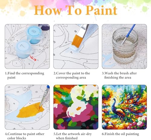 Paint by Numbers Kit for Adults, Peacock & Flower Design, 16x16 Inch - Image 4