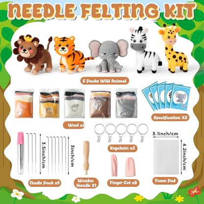 WATINC Needle Felting Kit - 5 Set Unique Different Cute Doll Wool Felt Needle Tools Foam Pad Instruction, DIY Home Decoration Craft Party Supplies for Art Work Starter Beginners (Wild Animal) - Image 2