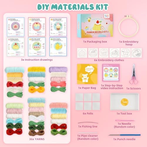 punch needle kit-6,embroidery kit for beginners,punch needle kits adults beginner,needles, curved scissors, a tool storage box, yarn, easy-to-follow instructions, and tutorial videos-Fruit Dessert - Image 3