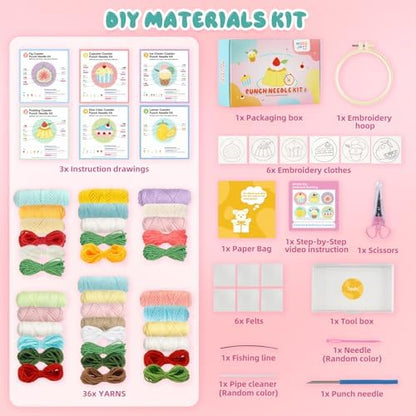 punch needle kit-6,embroidery kit for beginners,punch needle kits adults beginner,needles, curved scissors, a tool storage box, yarn, easy-to-follow instructions, and tutorial videos-Fruit Dessert - Image 3