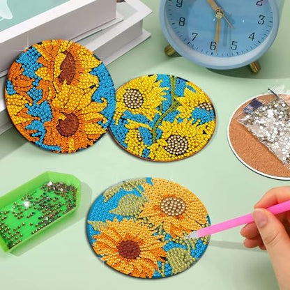 EWJRNSF 6 PCS Sunflower Diamond Painting Coasters Kit for Adults DIY Craft - Image 4