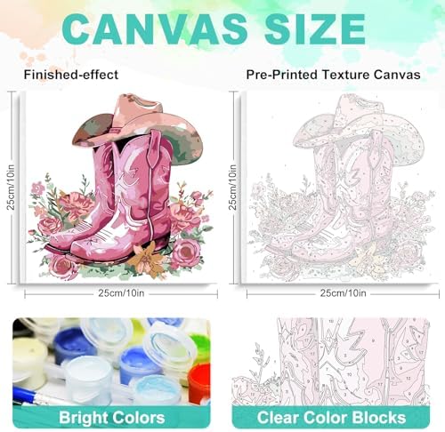 Framed Paint by Numbers Kit for Adults, Pink Cowboy Boots, 10 x 10 Inch - Image 3