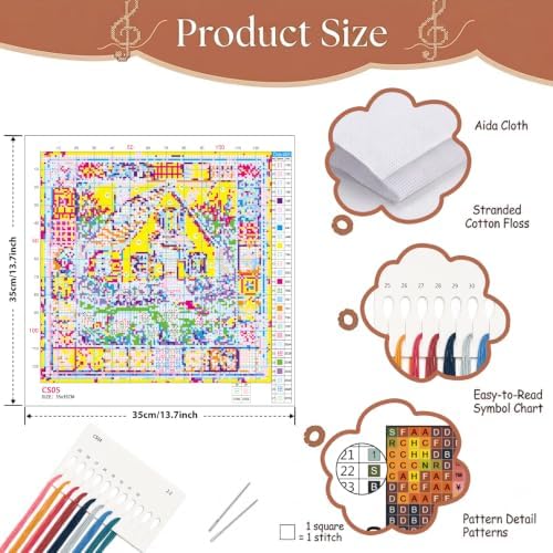 Country House Garden Stamped Cross Stitch Kits for Beginner 13.7x13.7 Inch - Image 6