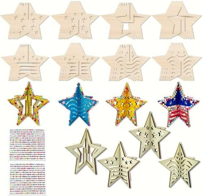KitsyKraft 32-Piece Wooden 3D Star Crafts Kit – 16 Pair Star-Themed DIY Wooden Blank Ornaments with 2 Diamond Stickers, Unfinished Wood Cutouts for Home Decor or Creative Projects by Unknown