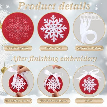 Roowest 6 Sets Christmas Embroidery Kits Snowflake Ornament DIY,Red, White - Image 4