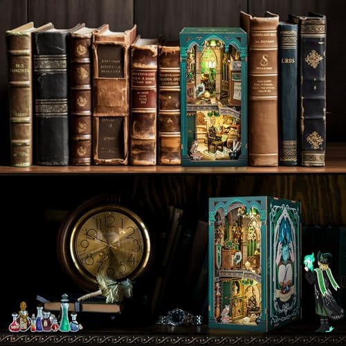 CUTEBEE Book Nook Kit - DIY Booknook Miniature House Tiny House 3D Wooden Puzzle Dollhouse Kit for Adults and Teens, Bookshelf Insert Decor, DIY Craft Gift Model Build (Darkness Common Room) - Image 4