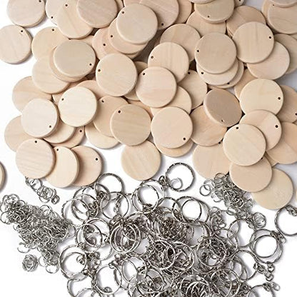 VIOCIWUO 50Pcs Natural Wood Slices Keychain, 1.38 inch Unfinished Wood Sign, Unfinished Log Discs Wooden Circles with 50Pcs Key Rings for DIY Crafts Christmas Decorations Ornament - Image 3