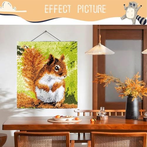 Cute Squirrel Latch Hook Kits for Adults Beginners, Pre-Printed 20“ X 15" - Image 2