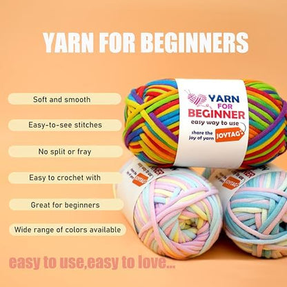 4 Pack Rainbow Beginner Crochet Yarn for Crocheting Knitting Multicolor Cotton Crochet Yarn for Beginners with Easy-to-See Stitches Cotton-Nylon Blend Easy Yarn for Beginners(Yellow Pink Blue) - Image 3