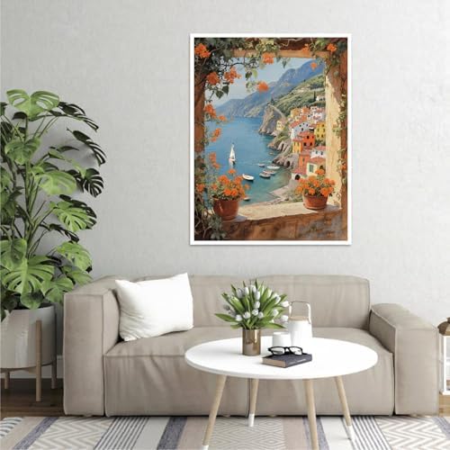 pchmcu Landscape Paint by Numbers Kits for Adults,Seaside Paint by Number for Adults Beginner, Paint by Numbers Kits on Canvas Without Frame for Home Wall Decor 16x20inch - Image 3