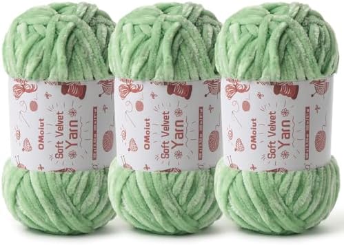 3x100g Fluffy Velvet Chenille Yarn for Crocheting and Knitting, 3x87.4yd Baby Yarn for Crocheting Soft, Crochet Chunky Yarns Amigurumi Yarns（Light Green by OMoiut