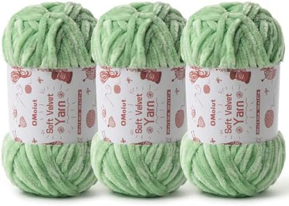 3x100g Fluffy Velvet Chenille Yarn for Crocheting and Knitting, 3x87.4yd Baby Yarn for Crocheting Soft, Crochet Chunky Yarns Amigurumi Yarns（Light Green by OMoiut