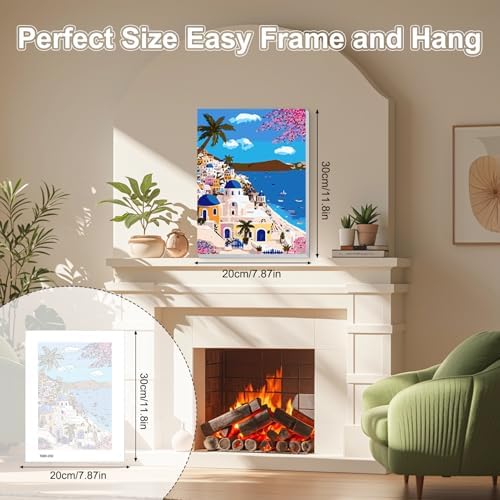 TOSTOG Aegean Town Framed Canvas Paint by Numbers Art Kit for Adults and Kids, Beginner Acrylic Oil Painting Supplies with Wooden Frame for Home Wall Decor 20 * 30 cm/8 * 11.8 in - Image 6