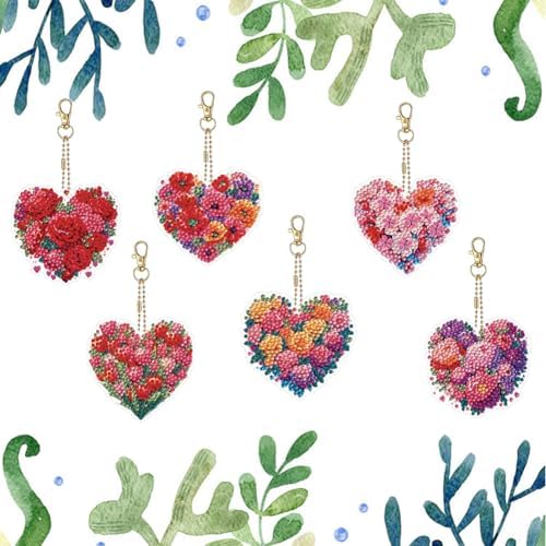 HuamuTech 5 Pcs/6 Pcs/8 Pcs Full Drill Keyring Special Shape Double Sided Diamond Art Keychain for Beginners Birthday Craftin - Image 6