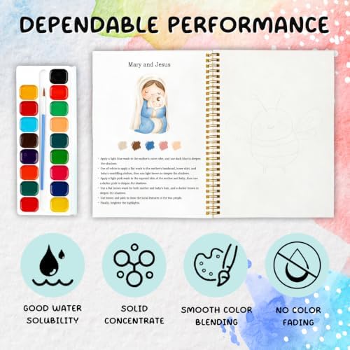 Christianity Watercolor Workbook, 12 Christian Faith-Themed Patterns for Beginners, Relaxing Bible Art Painting Workbook for Teenagers and Adults, Religious DIY Gift for Her (Jesus) - Image 3