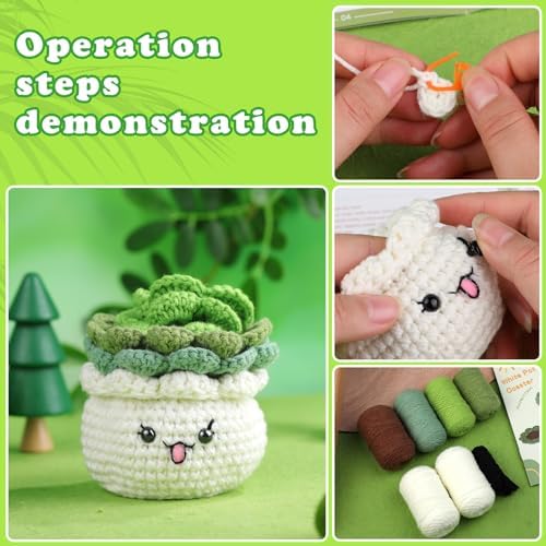 FTEVEN Crochet Kit for Beginners, 3PCS Coasters Potted Plants Crochet Kit - Image 4