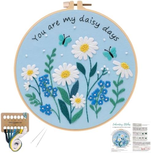 Louise Maelys Daisy Quote Embroidery Kit for Beginners, Blue Floral Craft by LouiseMaelys