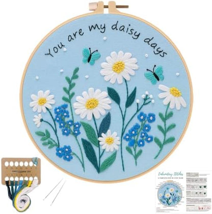 Louise Maelys Daisy Quote Embroidery Kit for Beginners, Blue Floral Craft by LouiseMaelys
