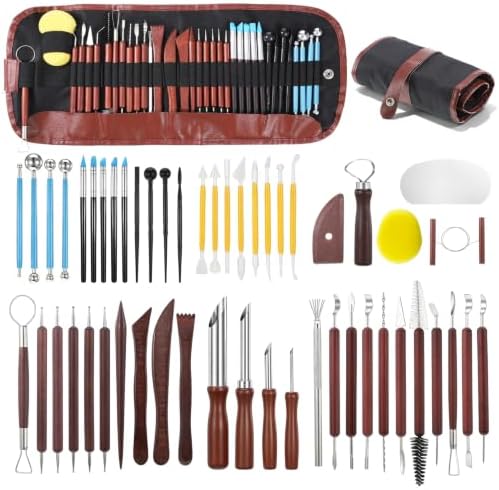 52 PCS Pottery Tools Kit for Sculpting, Clay Carving Tool Kit with Storage Bag, Ceramics Modeling Tools Set, for DIY Handcraft Modeling, Trimming, Shaping, Carving, Dotting by Unknown
