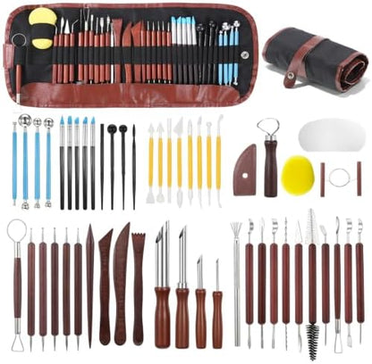 52 PCS Pottery Tools Kit for Sculpting, Clay Carving Tool Kit with Storage Bag, Ceramics Modeling Tools Set, for DIY Handcraft Modeling, Trimming, Shaping, Carving, Dotting by Unknown