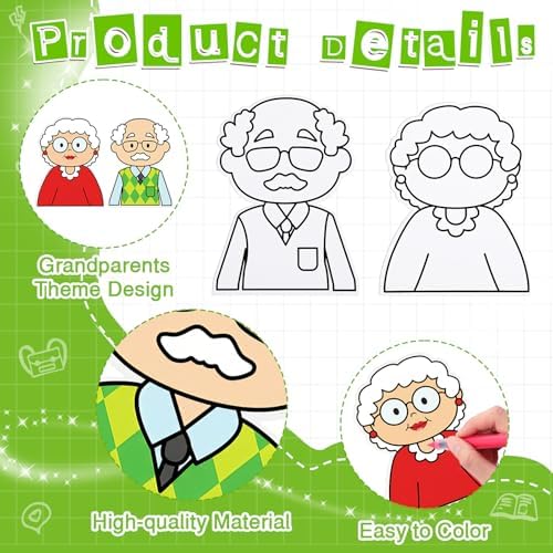 48 Pcs Happy Grandparents Crafts Color Your Own Paper Old Men Old Lady Grandpa DIY Coloring Crafts for Grandparents Teachers Mother Father's Day Party Decoration Award Activities Supplies - Image 2
