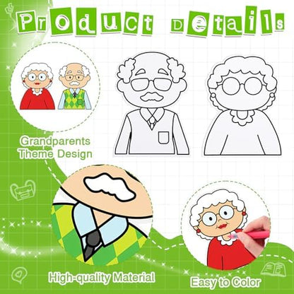 48 Pcs Happy Grandparents Crafts Color Your Own Paper Old Men Old Lady Grandpa DIY Coloring Crafts for Grandparents Teachers Mother Father's Day Party Decoration Award Activities Supplies - Image 2