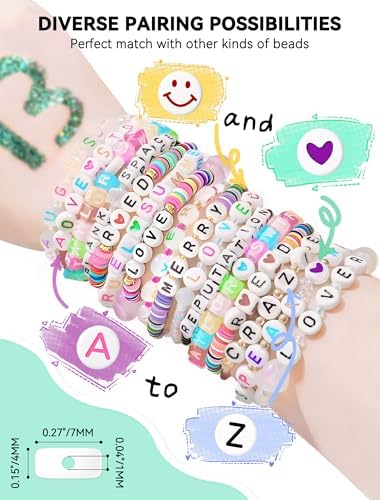 ARTDOT 800 Pieces Assortment Letter Beads for Friendship Bracelets Making Kit, 28 Styles Jewelry Making Supplies Alphabet Beads Set Preppy Crafts Art, Black White - Image 6