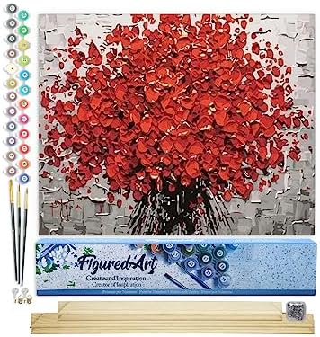Figured'Art Paint by Numbers Kit for Adults Abstract Red Flowers 16"x20" - Craft Art Painting Rolled Canvas with DIY Wooden Frame by FiguredArt