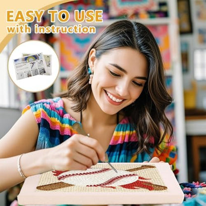 DOODLREAM White Baseball DIY Punch Needle Embroidery Kit for Adult Beginner, 9.4" Baseball Bat Sport Punch Stitching Craft Set for Starter with Frame,Fabric Pattern,Threader, Yarn, Pinch Needle - Image 3