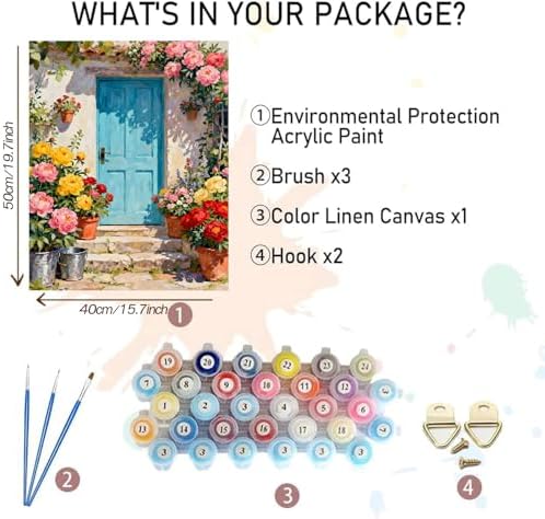MBNTJHT Scenery Paint by Numbers Kit for Adults Beginner,Unframed Flowers and Door Oil Paint by Number Kits,DIY Acrylic Painting Art Craft Kit for Home Wall Decor 16x20 Inch. - Image 2