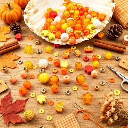 1470Pcs Fall Bracelets Kit - Thanksgiving Fall Beads for Jewelry Making - Autumn Maple Leaf Pumpkin Clay Beads Pearl Star Round Loose Spacer Heishi Beads for Necklace Earrings DIY Craft - Image 6
