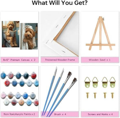KYOQFVN 2 Pack Dog Paint by Numbers with Frame, Adult Paint by Number Kits on Canvas with Wooden Easel - Easy Acrylic Oil Painting for Home Wall Decor8x12inch - Image 2
