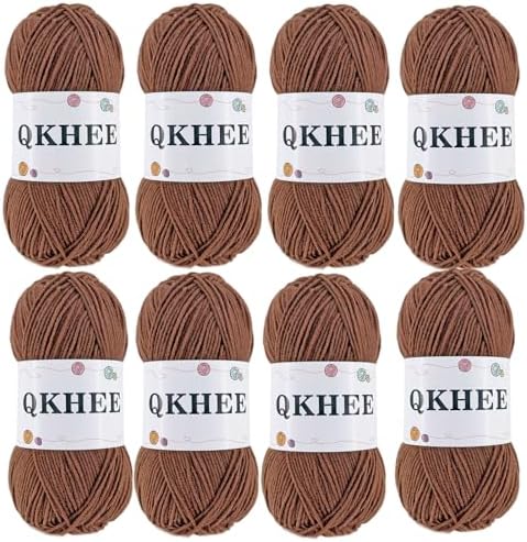 QKHEEYarn for Crocheting and Knitting 8 * 1.76 Oz (50G) /195yd,Fine/Fingering Weight (1), 60% Cotton 40% Acrylic Soft Yarn kit for Making Granny Squares and amigurumi (34#Coffee) by QKHEE