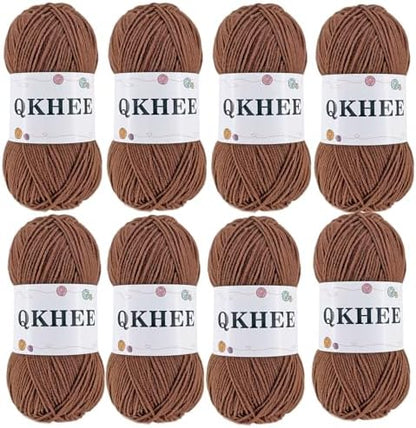 QKHEEYarn for Crocheting and Knitting 8 * 1.76 Oz (50G) /195yd,Fine/Fingering Weight (1), 60% Cotton 40% Acrylic Soft Yarn kit for Making Granny Squares and amigurumi (34#Coffee) by QKHEE