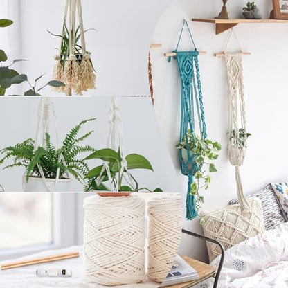 Hdviai Macrame Plant Hanger Kit, 3mm x 220Yards Cord for Adult Beginners DIY Macrame Wall Hanging Kit, with 2Pcs Wooden Dowels + Beginner's Manual + Soft Ruler+ Five Wooden Beads - Image 4
