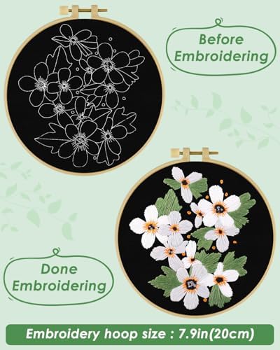 ERKOON Embroidery Kit for Beginners, Flower Cross Stitch Set Include Embroidery Cloth Hoops Threads for Craft Lover Hand Stitch with Embroidery Skill Techniques (Wildflowers) - Image 3