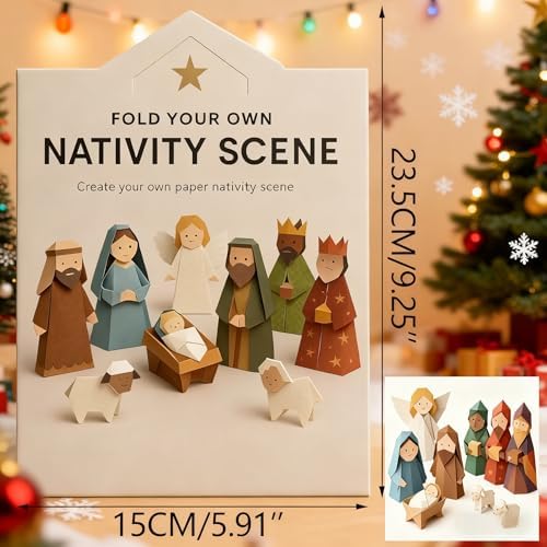 DIY Paper Nativity Scene Craft Kit for Christmas, Fold & Build Paper Manger Set with Baby Jesus, Fun Holiday Origami Project for Kids & Adults, Family Christmas Craft Activity & Gift (Style A) - Image 3