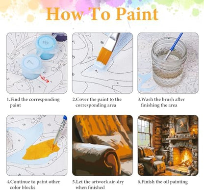 Paint by Numbers Kit for Adults, Cozy Fireplace & Rustic Cabin, 16x20 Inch - Image 4
