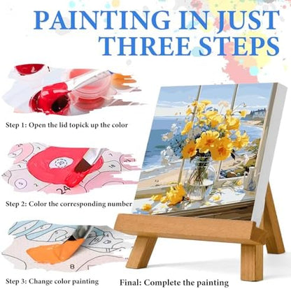 PRASIO Framed Paint by Numbers Kit for Adults Beginner with Easel, Flowers Adult Paint by Number Kits on Canvas Framed, DIY Acrylic Watercolor Oil Paint by Number with Frame for Home Decor 16x16 Inch - Image 5
