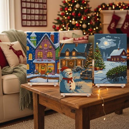 YooNotee 6 Pcs Winter Wonderland Paint by Numbers Kit for Adults 12x8 Inch Christmas Themed Canvas with Easel, DIY Oil Painting for Beginners, Home Wall Decor - Image 6